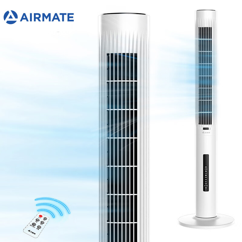 艾美特（Airmate）家用智能遥控定时电风扇/卧室静音摇头落地扇/家用通风塔扇/可拆水洗无叶风扇 FT68R