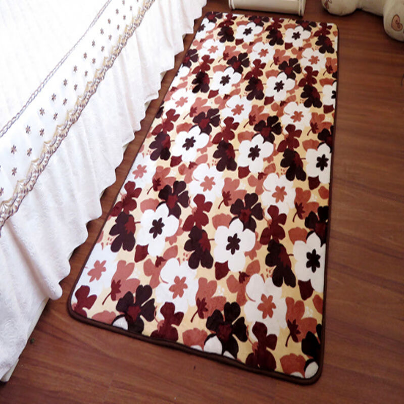 加厚珊瑚绒卧室床边毯厨房地垫客厅茶几毯地垫 咖啡樱花 50*120CM