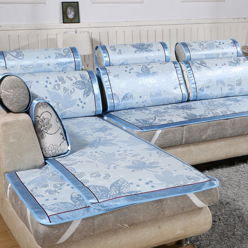 夏季冰丝席沙发垫夏天沙发垫凉席沙发垫防滑沙发巾沙发坐垫 风情万种-天蓝 60X180CM