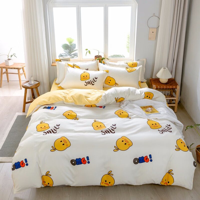 床上用品双人春夏四件套被套床单枕套1.5/2米床 快乐鸭 1.8m床四件套