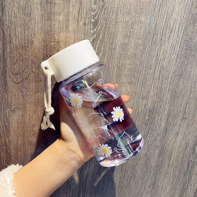 小雏菊塑料水杯女男学生韩版杯子便携ins创意小清新潮流茶杯 透明款（三朵花）550ML 单杯子