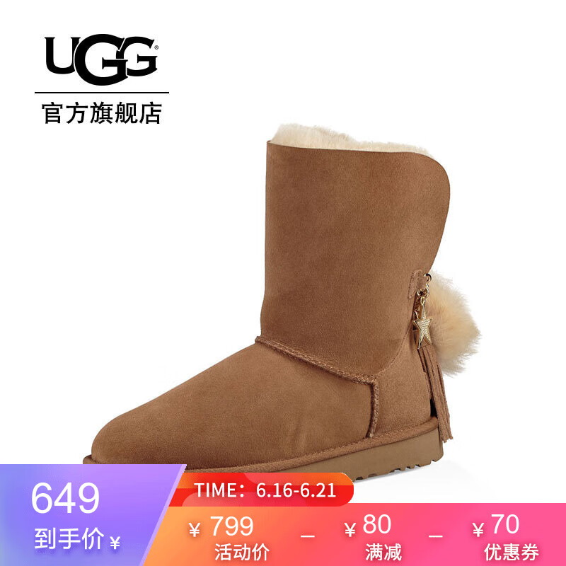 UGG 冬季女士雪地靴经典水晶系列链条休闲短靴 1095717 CHE | 栗子棕色 36 尺码偏小 建议选大一码
