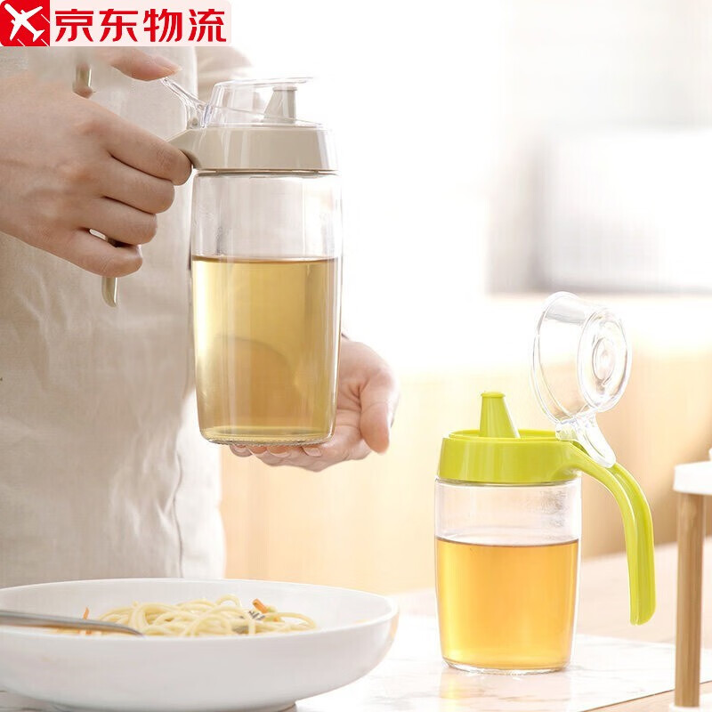 茶花玻璃油壶防漏酱油瓶醋瓶调料瓶调味瓶厨房用品 720ML绿色1个