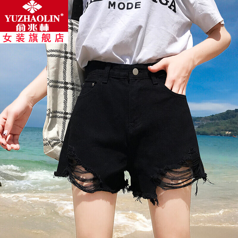 俞兆林牛仔短裤女2020新款高腰热裤显瘦显高黑色夏季薄款宽松潮ins 黑色 30码