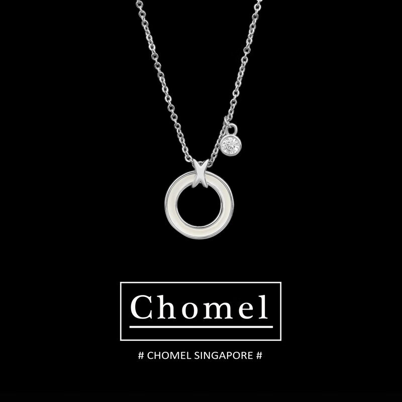 新加坡chomel星项链银杏叶贝壳爱心月亮石钥匙锁骨链 贝母圆环（银色）