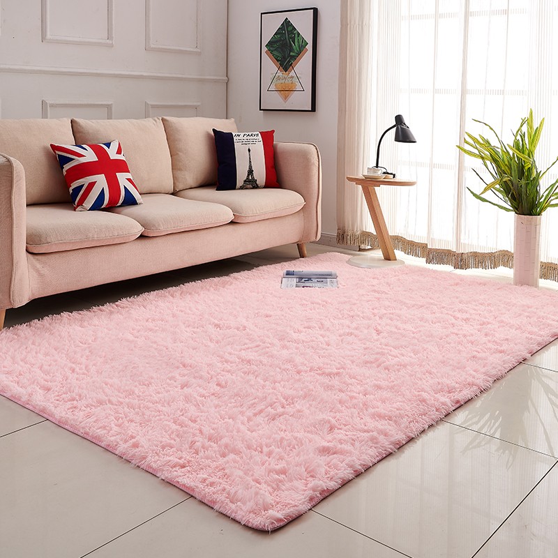 长毛地毯北欧简约时尚地毯客厅茶几垫网红卧室床边满铺地毯 粉色 74x112 cm