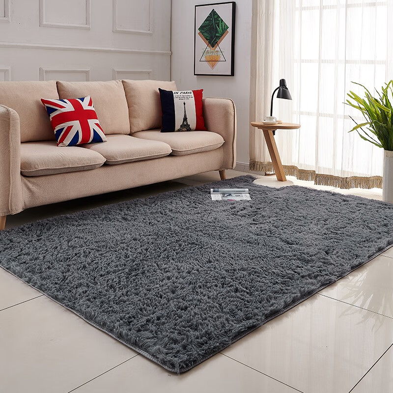 长毛地毯北欧简约时尚地毯客厅茶几垫网红卧室床边满铺地毯 灰色 74x112 cm