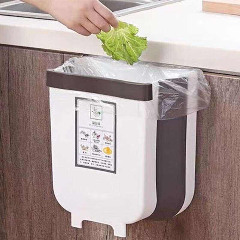 厨房垃圾桶家用折叠橱柜挂式车载纸篓客厅厕所悬挂杂物分类收纳桶 白色