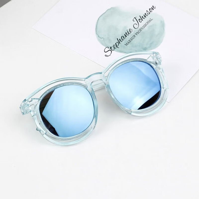儿童太阳镜2020新款宝宝个性墨镜女童男童彩色镜片防紫外线太阳镜 透明框蓝反光 眼镜