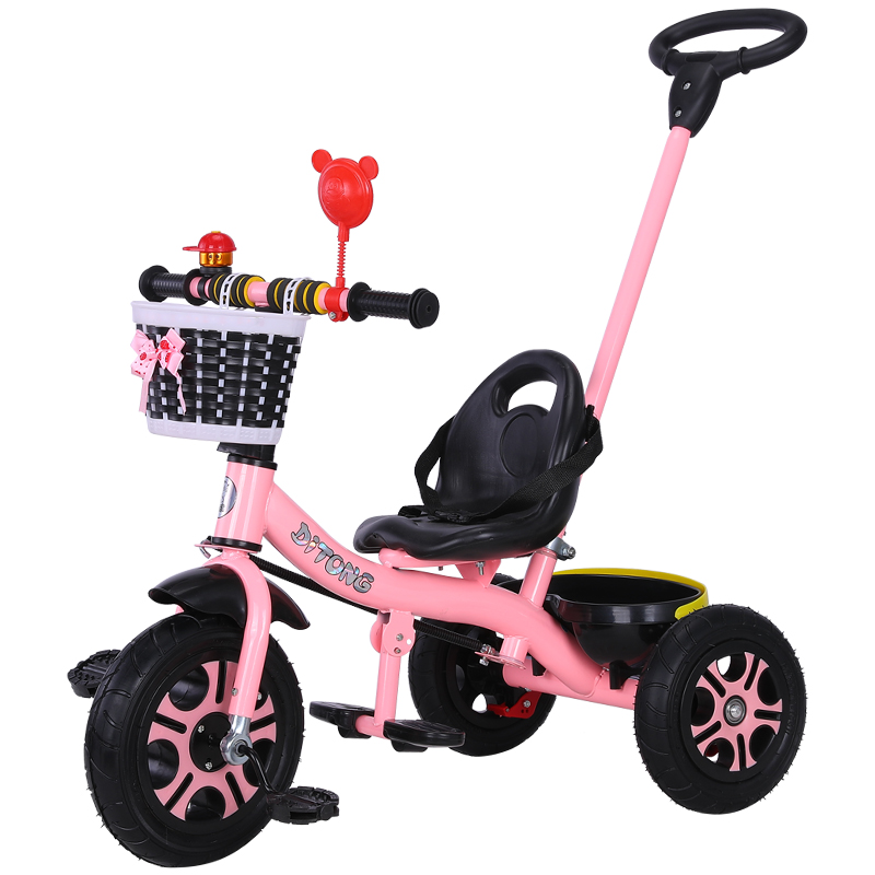 迪童儿童三轮车脚踏车1-3-2-6岁大号婴幼儿手推车宝宝大码自行车升级儿童推车 豪华发泡轮手推粉色