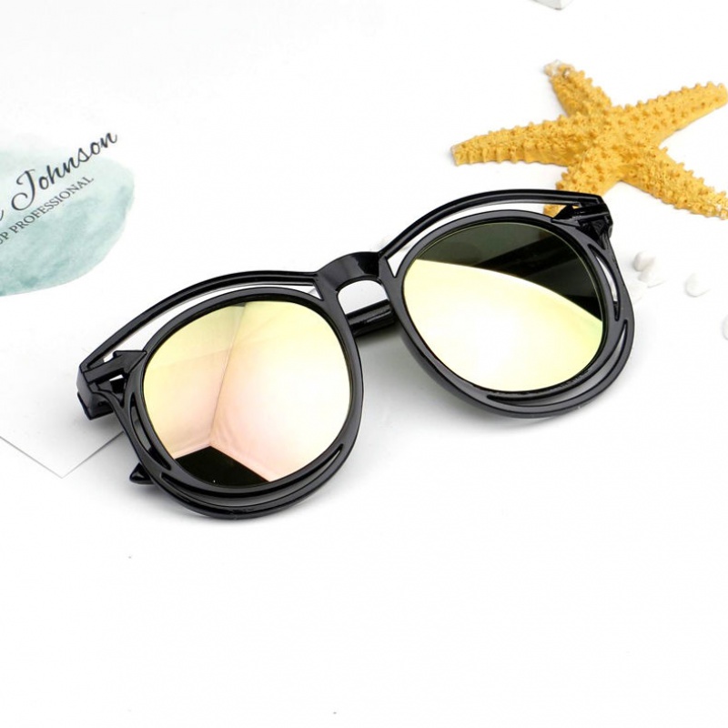 儿童太阳镜2020新款宝宝个性墨镜女童男童彩色镜片防紫外线太阳镜 黑框芭比粉 眼镜+布+袋子+盒子