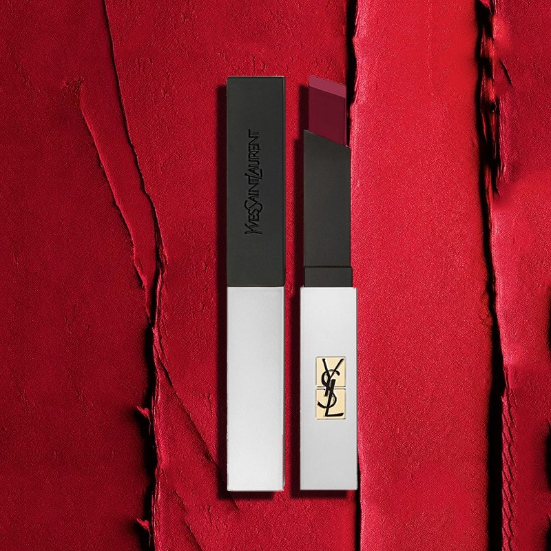 圣罗兰（YSL）杨树林口红全新小银条小金条细管轻雾滋润哑光纯口红情人节礼物礼品520表白告白唇膏 107#枣泥红棕色 2g