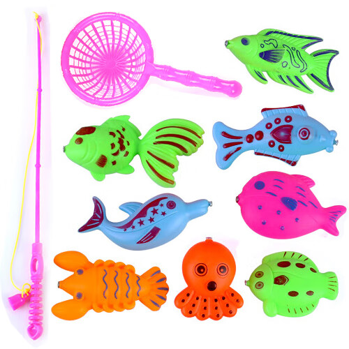 3-6岁儿童宝宝小孩钓鱼玩具磁性钓鱼竿钓鱼池熊出没套装戏水 钓鱼10件套
