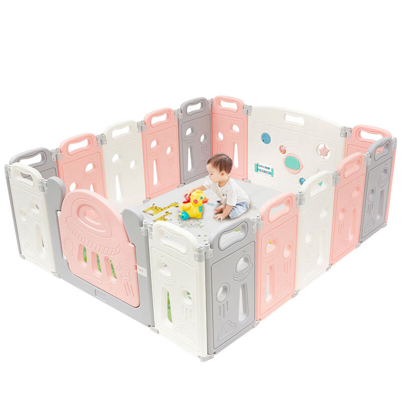 澳贝（AUBY）可折叠婴儿童围栏游戏围栏宝宝学步安全防护栏家用室内围栏快乐星球折叠围栏14+2（粉）461134B