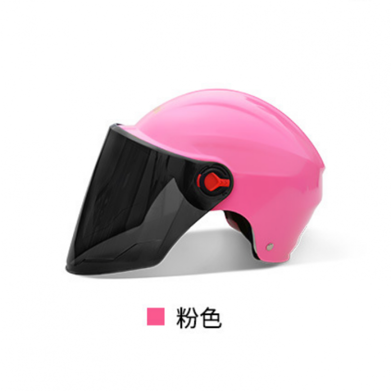 【现货48小时发货】头盔摩托车男女机车防晒夏季透明镜片安全帽 粉色 均码