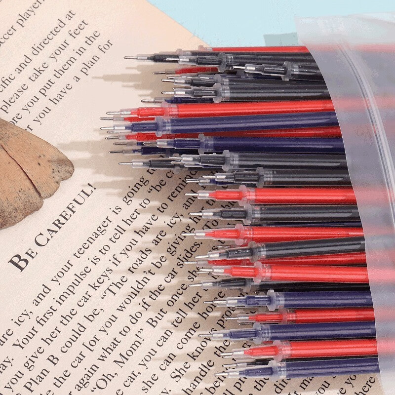 【替芯】创意中性笔0.5笔芯学生写字针管头头办公笔芯不可擦黑色蓝色红色 黑色   针管头 100支笔芯+12中性笔