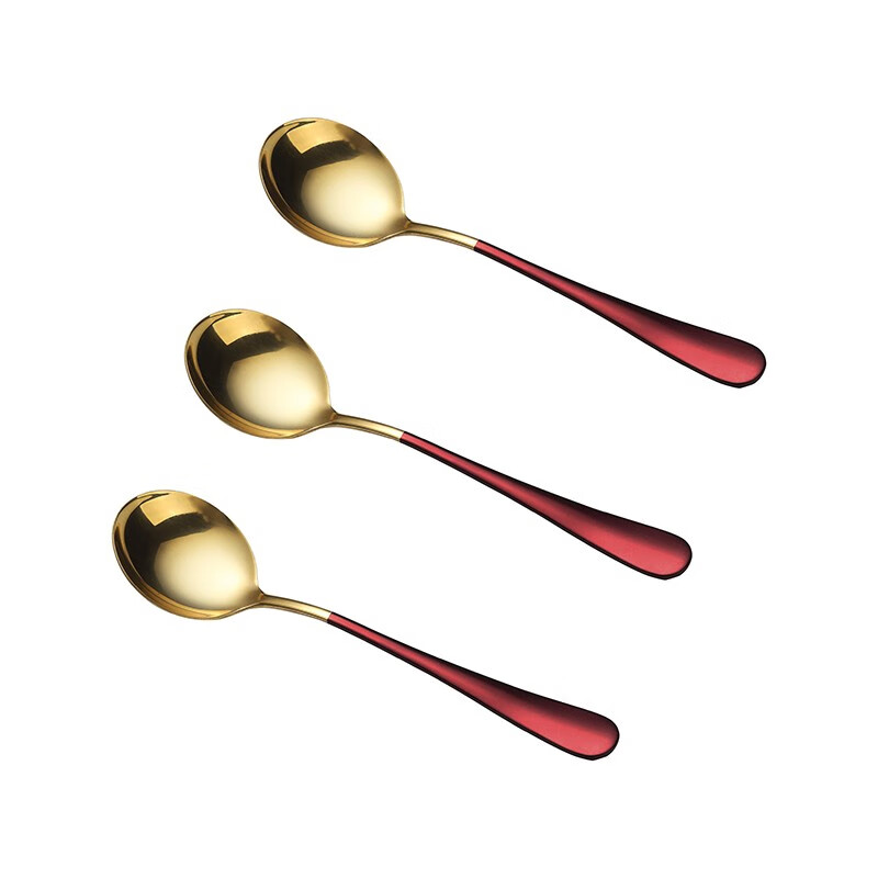 不锈钢勺子家用汤匙韩式长柄匙羹铁勺子汤勺创意可爱吃饭调羹 尊贵红金三支装
