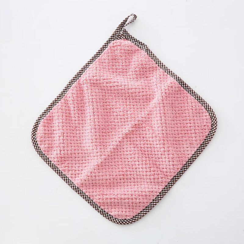 可挂式珊瑚绒擦手巾 厨房清洁毛巾方形洗碗布吸水毛巾5条装 粉色5条