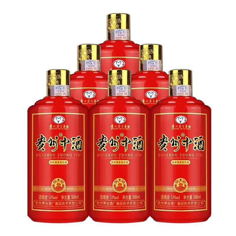 贵州茅台集团 贵州中酒53度柔和酱香型白酒 500ml*6瓶 整箱