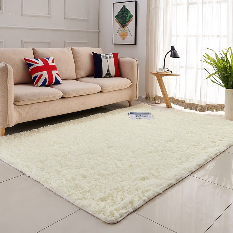 长毛地毯北欧简约时尚地毯客厅茶几垫网红卧室床边满铺地毯 米白 74x112 cm