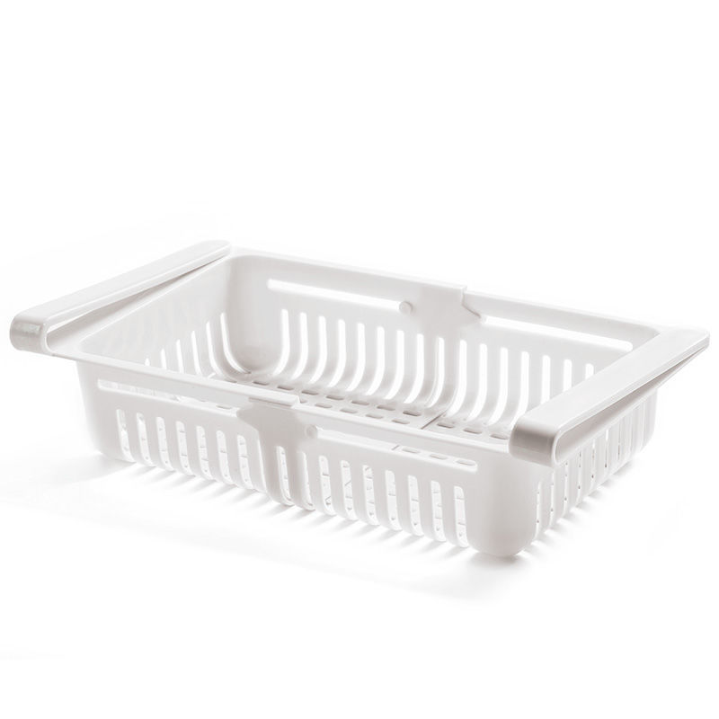 冰箱收纳盒可伸缩隔板分层功能厨房抽屉式置物架冰箱收纳盒储物筐 2个白色单个装【伸缩款】