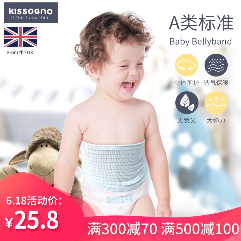 绮眠宝贝（KISSOGNOKIDS）婴儿护肚围 宝宝肚子围兜护脐带腹围护肚脐新生儿裹腹 蓝色涟漪+柠檬黄（单层-两片装） 24*17cm(推荐0-3岁宝宝)