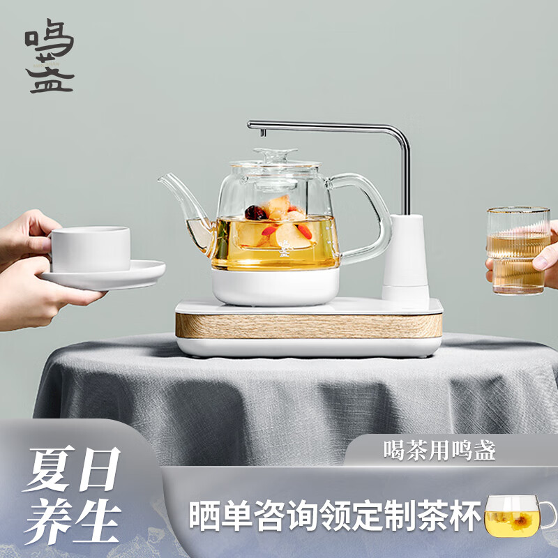 鸣盏 养生壶煮茶器煮茶壶烧水壶电水壶玻璃电茶壶自动上水煮茶壶桌面茶吧机玻璃透明版MZ-036