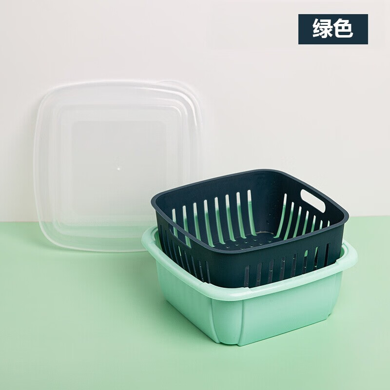 塑料双层沥水篮洗菜篮 水果蔬菜厨房置物架收纳架 双层沥水篮 绿色