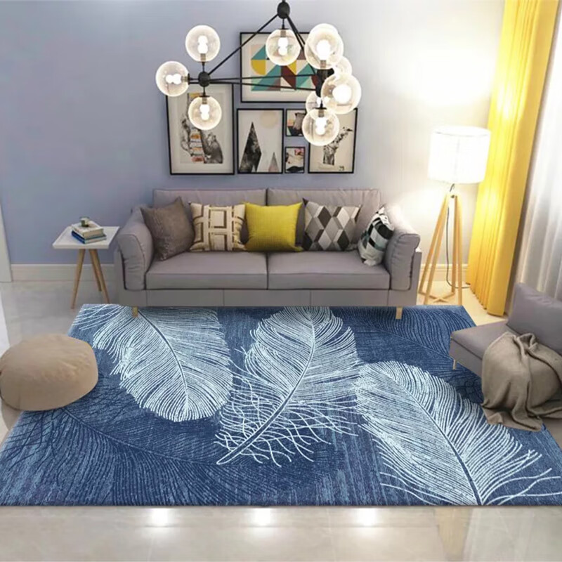欧纶斯欧式客厅地毯茶几垫北欧家用地毯卧室床边垫 蓝色羽毛 120X160cm【小客厅】