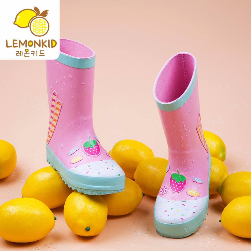 【秒杀】柠檬宝宝lemonkid儿童橡胶雨鞋雨靴男童女童水鞋宝宝幼儿园防滑雨鞋LE021018 粉色蛋糕 34码