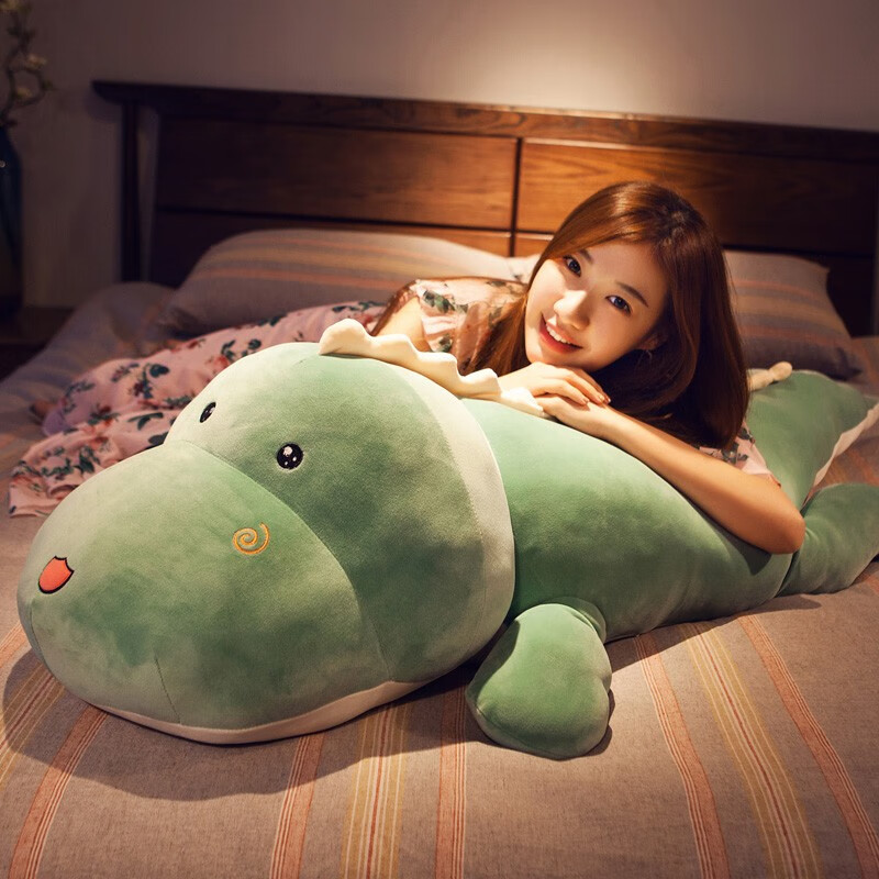 ins可爱超大型软萌儿童恐龙毛绒玩具床上抱枕布娃娃2米大号恐龙鳄鱼公仔玩偶女孩抱着睡觉长条夹腿抱枕 大恐龙-绿色款 80厘米