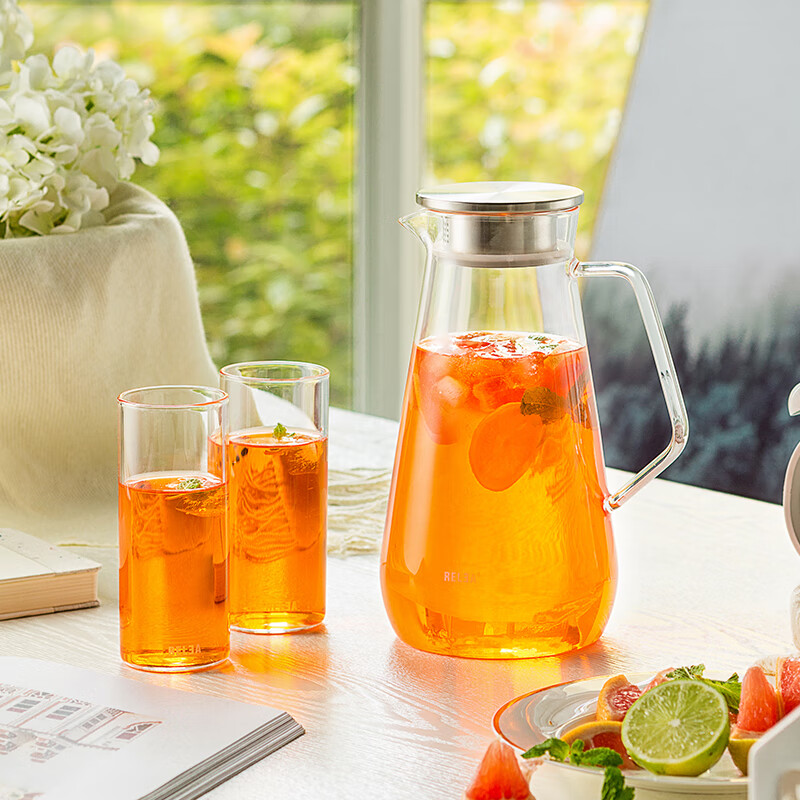 物生物（RELEA）水杯大容量玻璃杯带把耐热花茶果汁杯热饮家