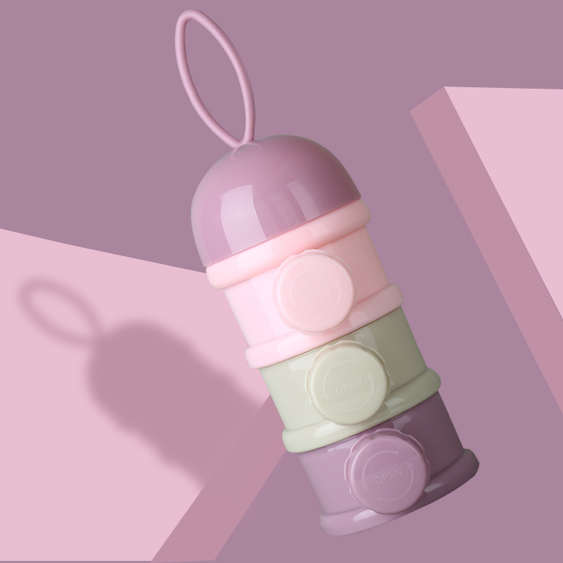 奶粉盒婴儿外出装奶粉便携式宝宝外带分装盒大容量两用奶粉格 紫色侧开款三层