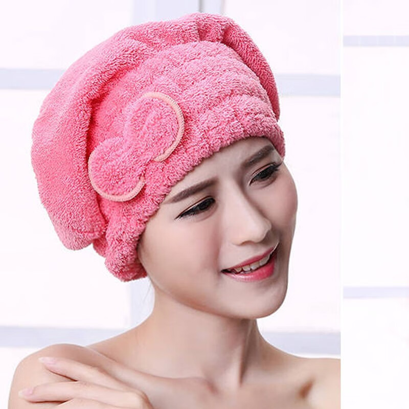 干发帽超强吸水干发巾快速擦干头发加厚包头巾可爱洗头浴帽 浅粉色