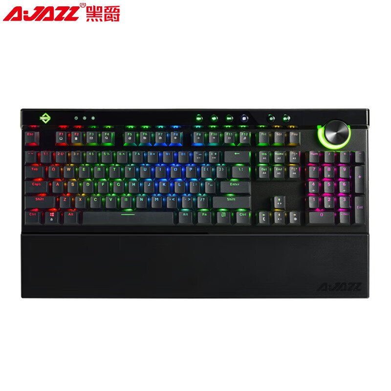 黑爵（AJAZZ）AK45光魔合金机械键盘 RGB背光 双模旋钮 磁吸手托 游戏 办公 电脑 吃鸡键盘 黑色白轴