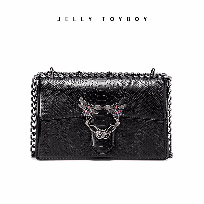 JellyToyBoy 女包 Bee Star Bag系列 蛇皮纹信封包 果冻包 链条斜挎包 黑色