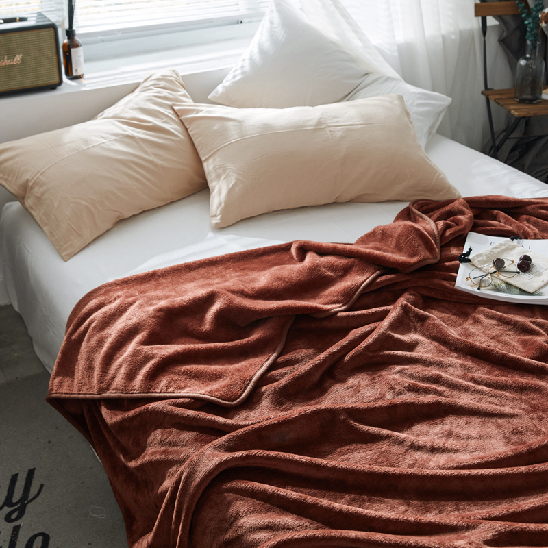 保暖小盖毯毯子金貂绒毛毯纯色午睡素色双人保暖毯 咖啡 单毯子100*120cm