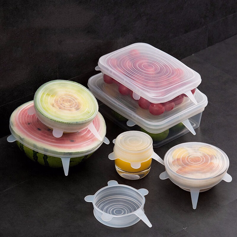 纳合 透明多功能可拉伸硅胶保鲜盖六件套 厨房耐高温保鲜膜碗盖环保食品级弹力 一套（每套6件）