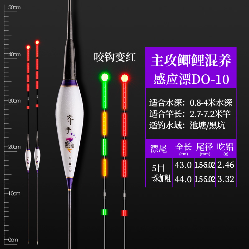 齐手咬钩变色夜光漂重力感应日夜两用电子浮漂超亮加粗醒目鲫鱼漂 DO-10(鲫鲤)日夜两用 大号2支小号1支