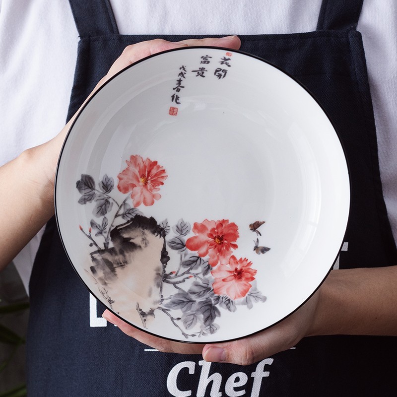 花开富贵16件碗盘碟套装 陶瓷饭碗汤面碗菜盘子碗筷餐具 花开富贵 4个装7英寸圆盘