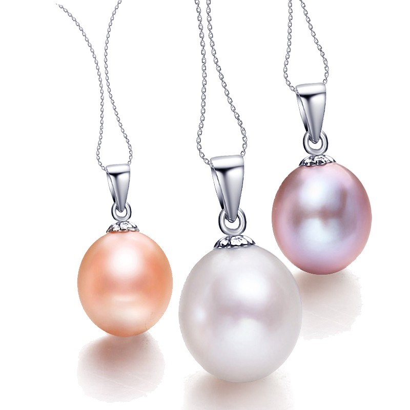 千楼珠宝 s925银淡水珍珠吊坠 超亮光泽 配银项链 大小颜色可选 送爱人送女友礼物1件 7-8mm粉色