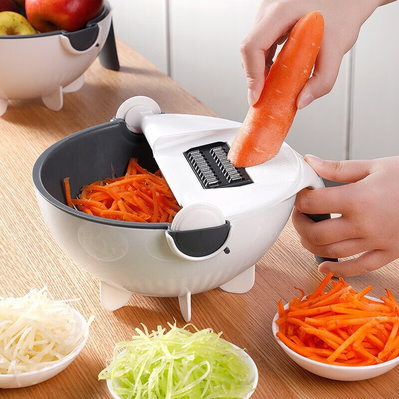 多功能切菜神器家用切丝器厨房刨丝器可收纳蔬菜水果盘沥水篮 白色款