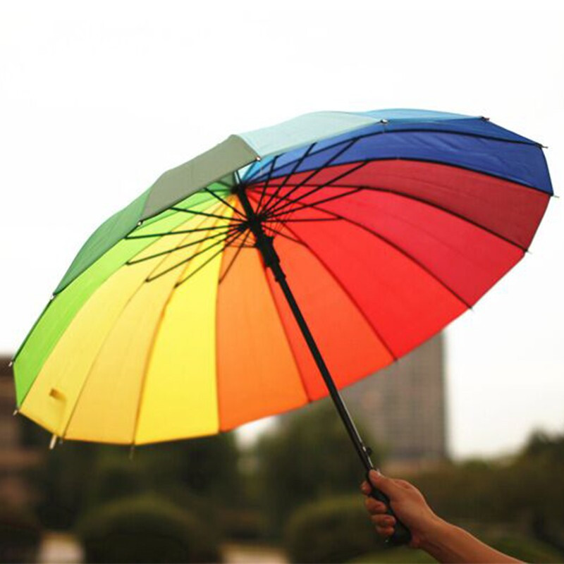 长柄雨伞 晴雨伞直杆半自动伞防风伞男女通用彩虹伞创意晴雨两用