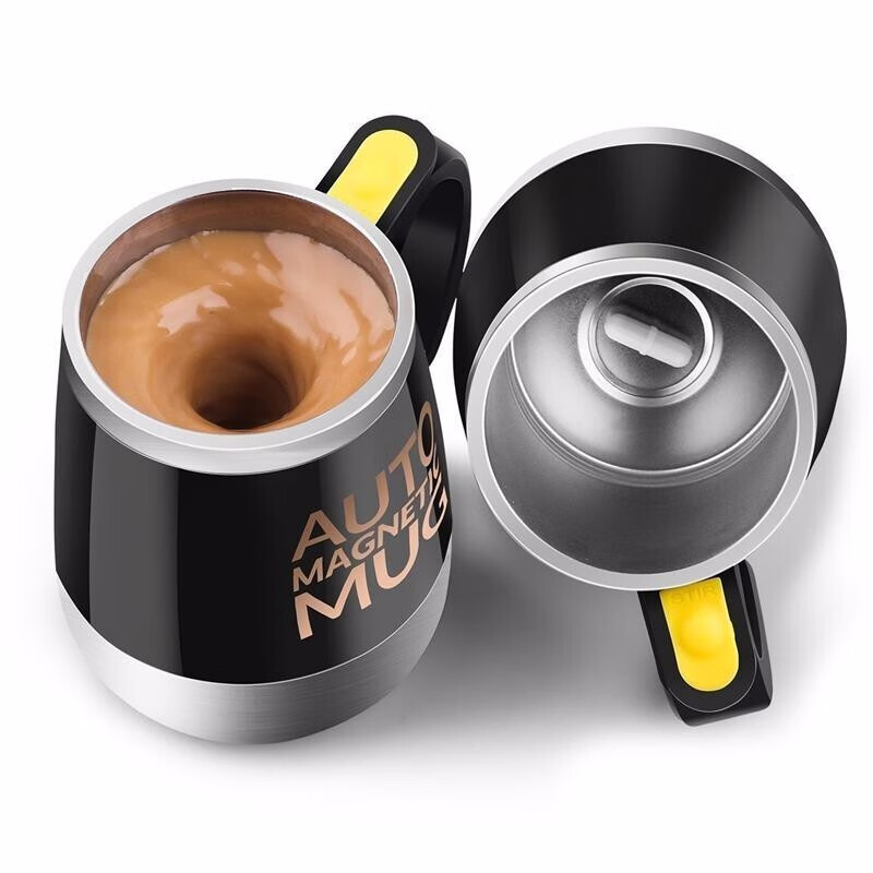多功能自动搅拌磁力水杯创意电动磁力不锈钢咖啡杯马克杯子磁化旋转水杯实用便携不锈钢内胆养生水杯 黑色