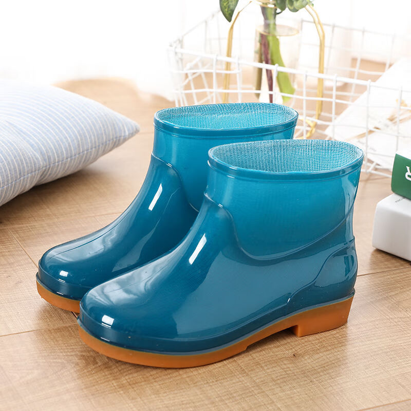 韩版时尚雨鞋女水鞋短筒加绒保暖防滑雨靴水靴成人厨房洗车胶鞋 绿色(无绒) 37