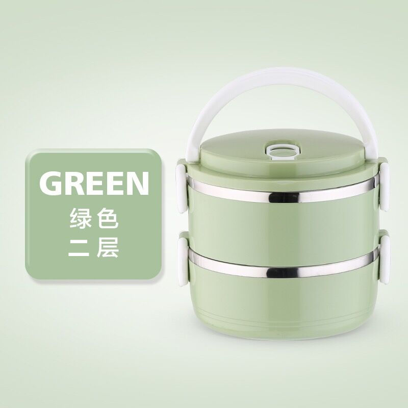 日式保温饭盒家用不锈钢便当盒成人二三四层保温桶学生餐盒多层格 北欧绿 三层