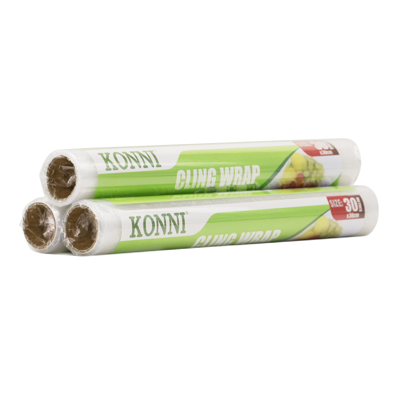 KONNI 滑刀式食品保鲜膜切割器塑料切割盒家用厨房冷藏水果蔬菜耐高温可微波加热 7KPSP008N 保鲜膜30CM*30M*3卷/不含切割盒+送好礼