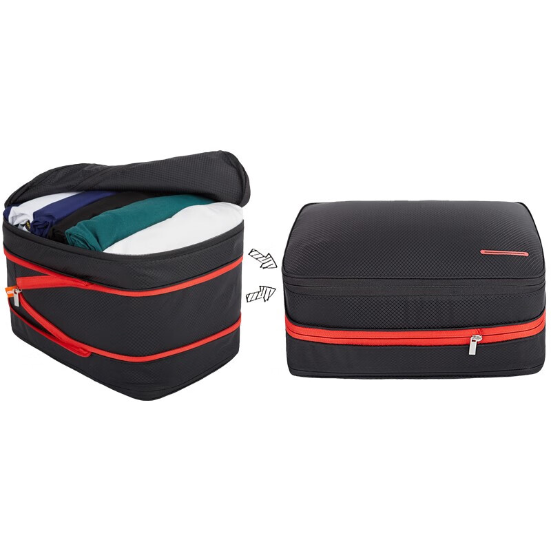 蜂筑收纳袋套装行李箱分装整理便携衣服鞋分类袋可压缩旅行收纳包 15L-黑红/适合差旅运动健身