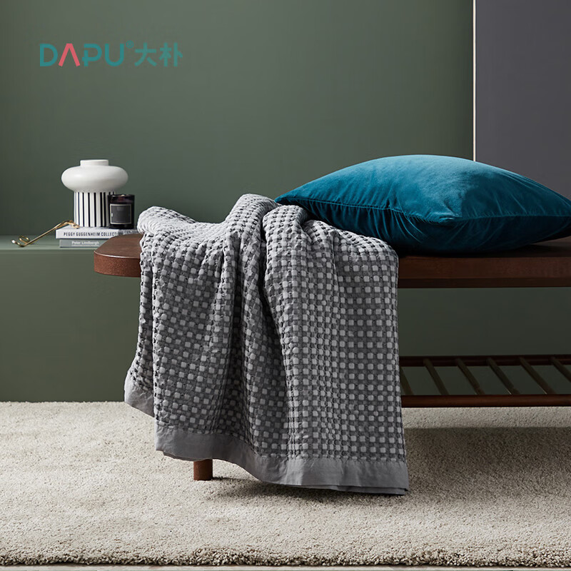 大朴（DAPU）毯子 A类纯棉复古毛巾被 华夫格盖毯 多功能毛毯 薄被 月灰色 150*200cm