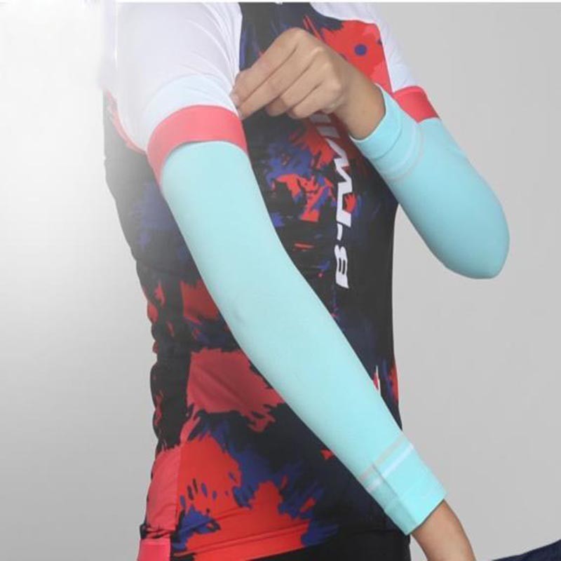 防晒冰袖通用长款护臂学生夏季防紫外冰爽女士通用袖套手臂套袖运动防护 湖蓝色 2 双 均码